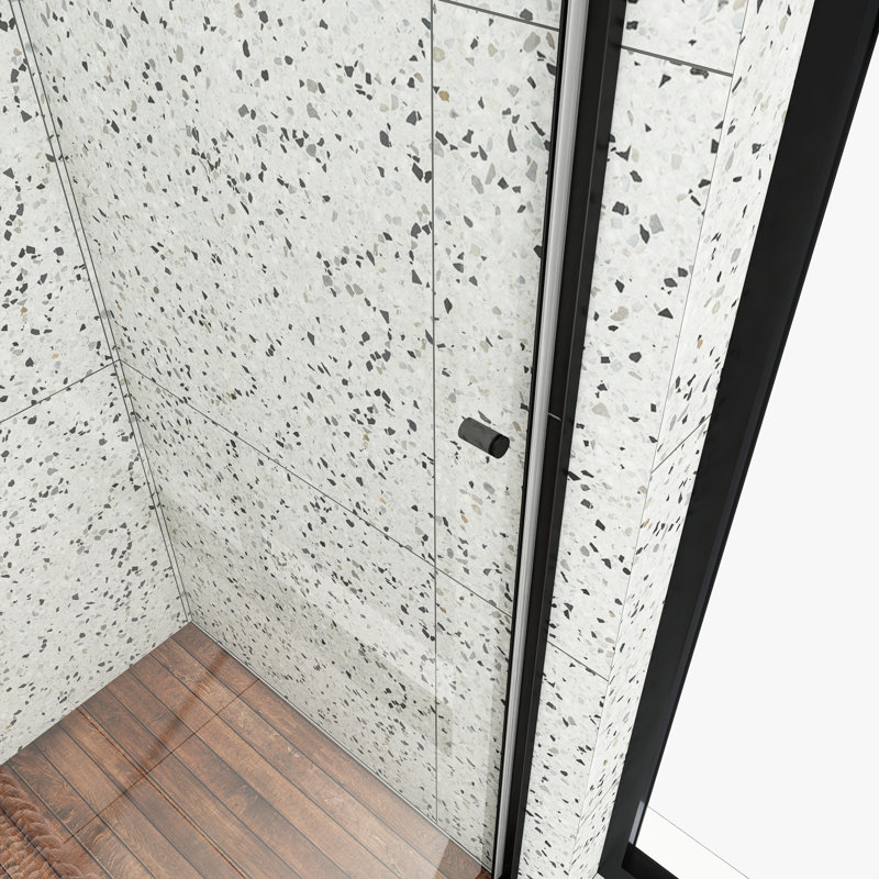 - W x 72'' H Double Added Door Framed Shower Door with, Black, 48" W