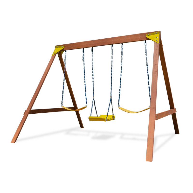 Brighton Outdoor Wood Swing Set with 3 Yellow Swings