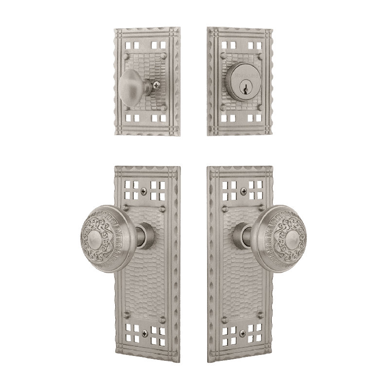 Nostalgic Warehouse Craftsman Entry Set with Egg & Dart Knob, Satin Nickel, 2.75