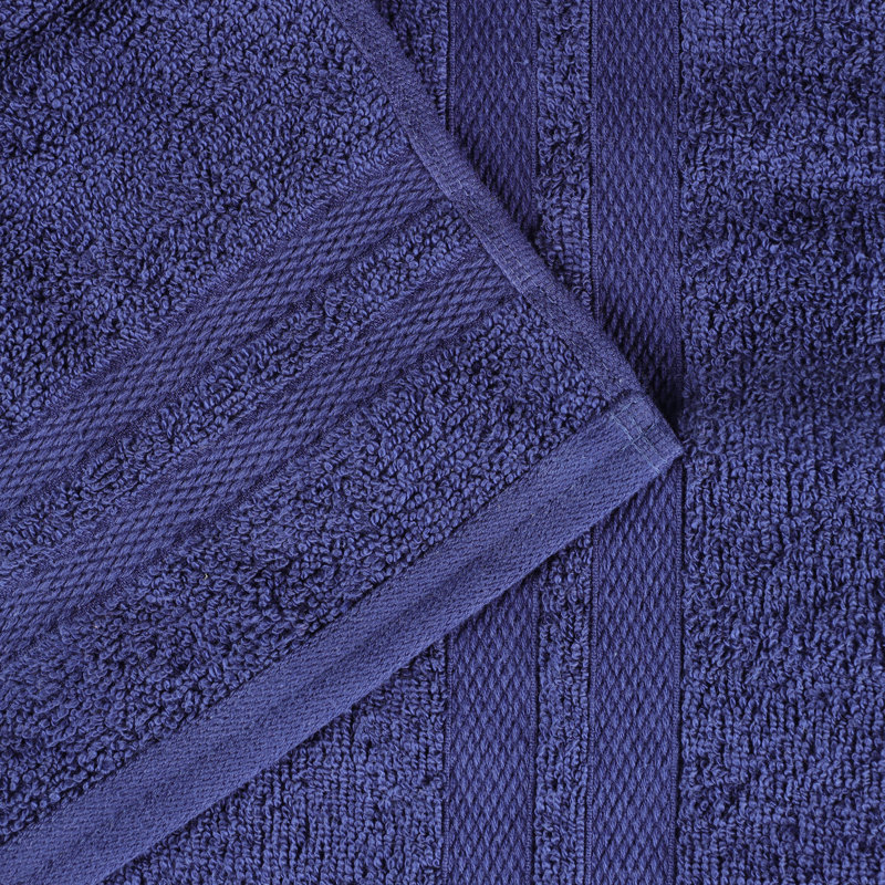 Ultra-Soft Cotton Solid Double Line Dobby Border Quick-Drying Assorted Towel, Navy Blue