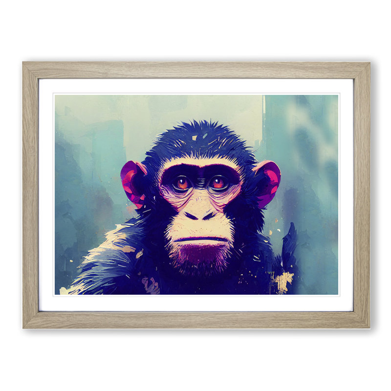 Monkey Art Painting Abstract - Framed Print, 25cm H x 34cm W x 2cm D, Oak Framed