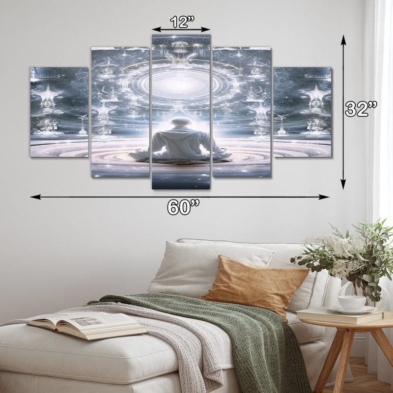 Galatic - portail blanc méditation sacrée I - décoration murale méditation - 5 panneaux