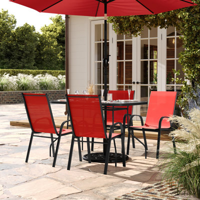 Commercial 5 Pc Outdoor Patio Dining Set With Glass Table And 4 Chairs by Latitude Run