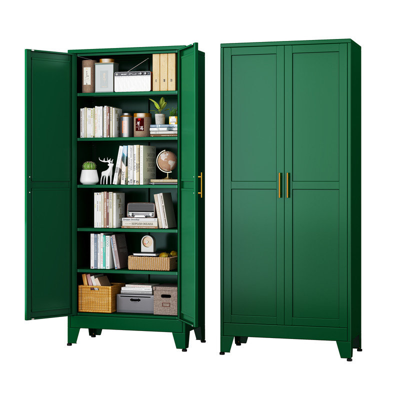 Armoire en métal Natthan pour cuisine, salle à manger et salon avec 2 portes et 5 tablettes réglables, Vert
