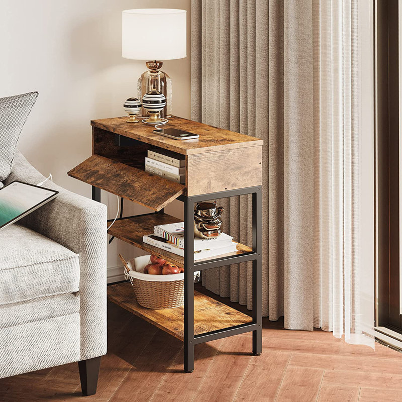 Reca Vintage Colour Triple Row Side Table with Door, Brown