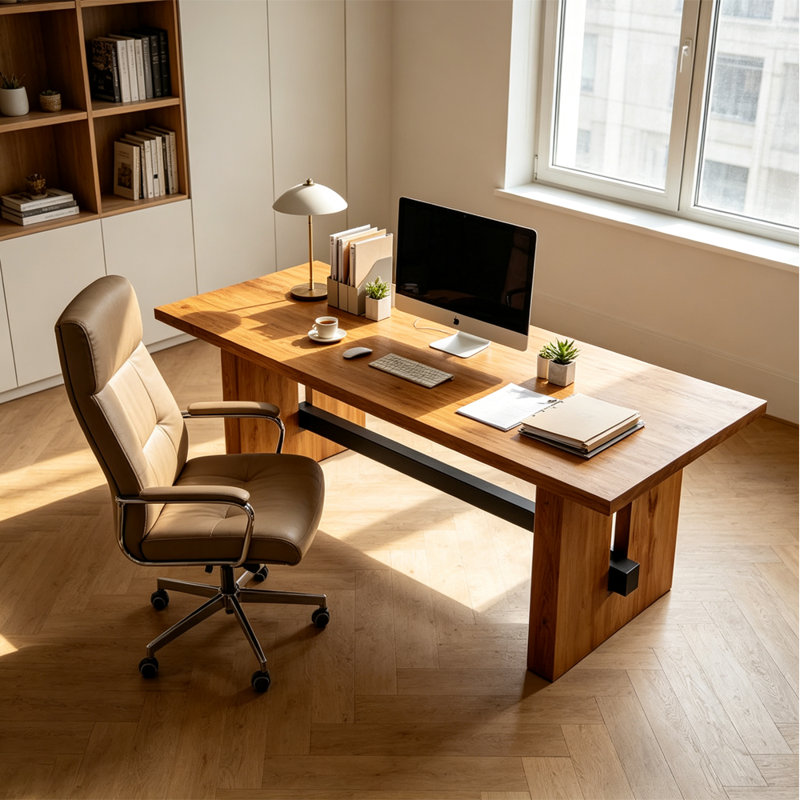 Solid Wood Desk – Rectangular Computer Desk for Home and Office, 29.5" H x 55.1" W x 27.6" D