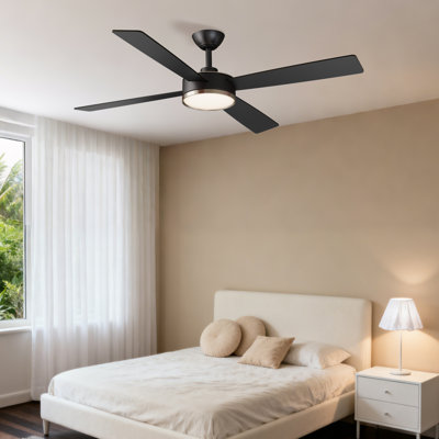 Ventilateur de plafond d'intérieur noir mat moderne de 54 po avec lumière DEL intégrée et télécommande Mexa