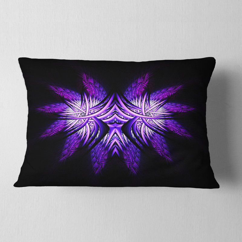 Mauve vif en fleur fractale noire - Coussin décoratif imprimé abstrait