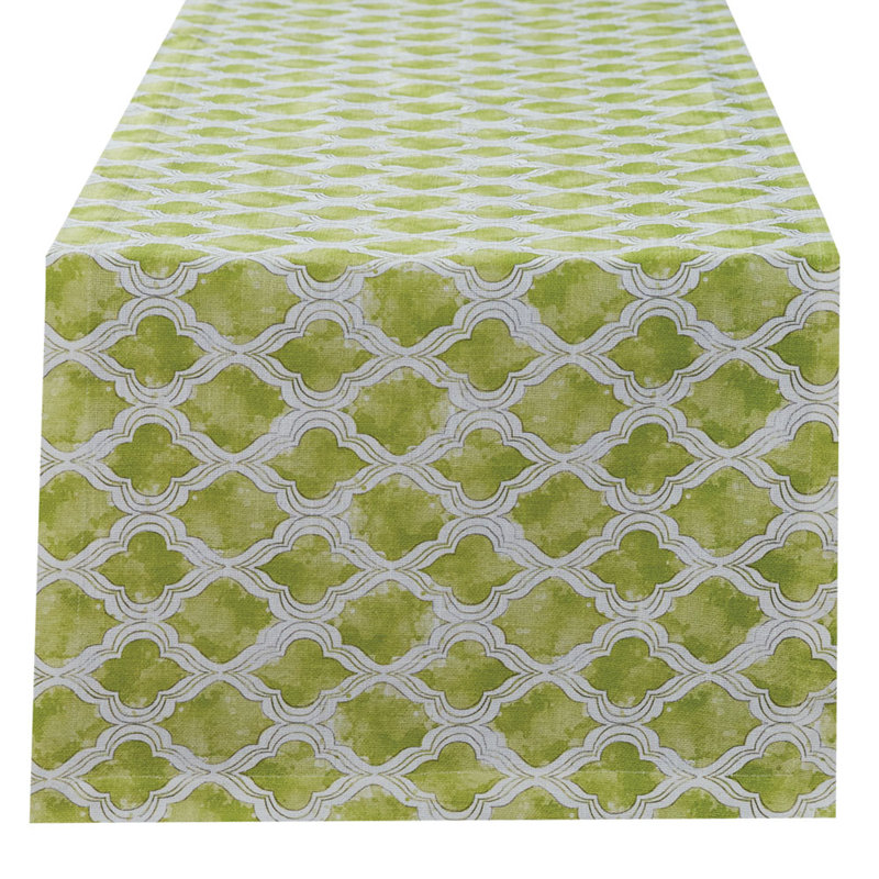 Cindina Rectangular Geometric Table Runner, Green