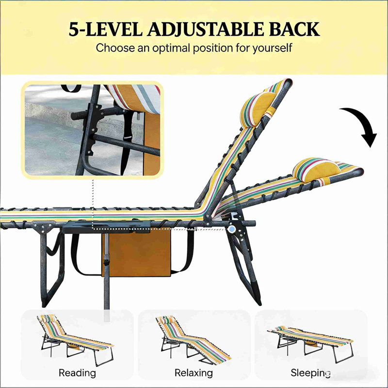 Folding Outdoor Chaise Lounge Chair, Green/Yellow/White