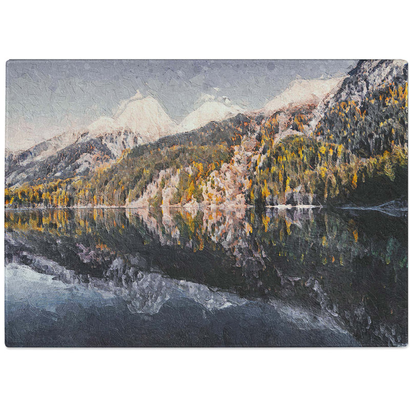 Tempered Glass Antholzer See Lake in Italy Chopping Board, 39 cm W x 28.5 cm L