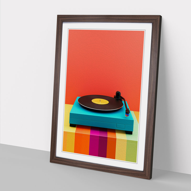 XYZ-FRM-V1223-5426 Record Player Colour Field - Single Picture Frame Print on Wood, 34cm H x 25cm W x 2cm D, Walnut