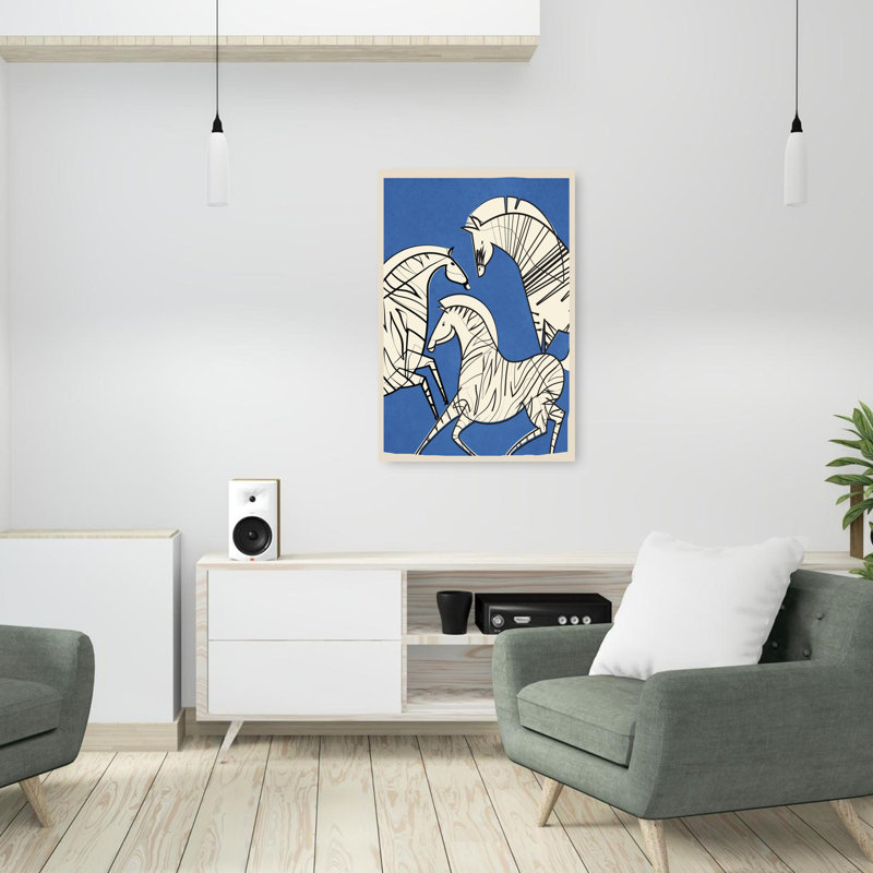 Zèbre dynamique bleu abstrait et minimaliste, art animalier contemporain, 36" H x 24" W
