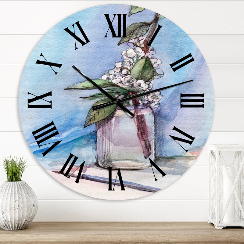 Cherry Blossom In Glass Jar - Horloge murale, Moyen