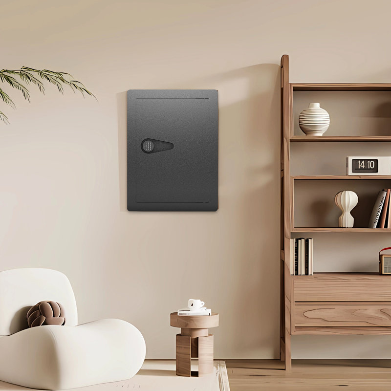 Coffre-fort à compartiments encastrés avec structure en acier noir robuste et tablettes amovibles