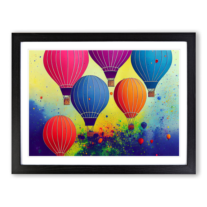 Hot Air Balloons Splashed Vol.4 Abstract - Single Picture Frame Print, Black Framed, 46cm H x 64cm W x 2cm D