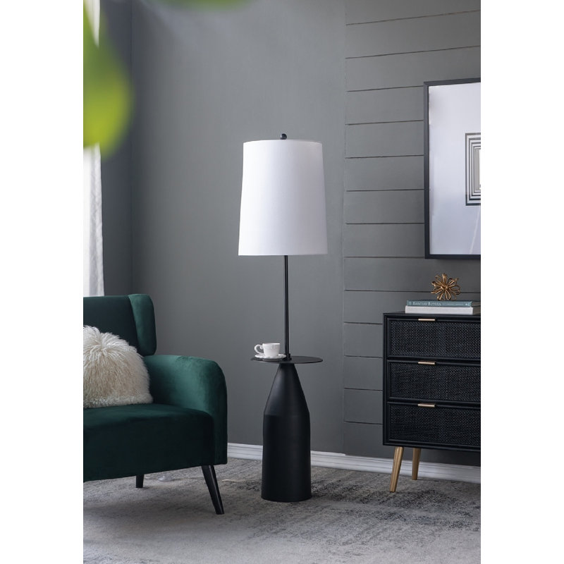 Sleek 61'' Cordless Modern Black Floor Lamp with Adjustable Drum Shade