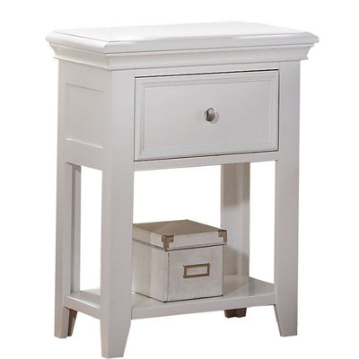 Transitional White Nightstand With Drawer And Bottom Shelf For Bedroom Chic Look 1 Style Statement