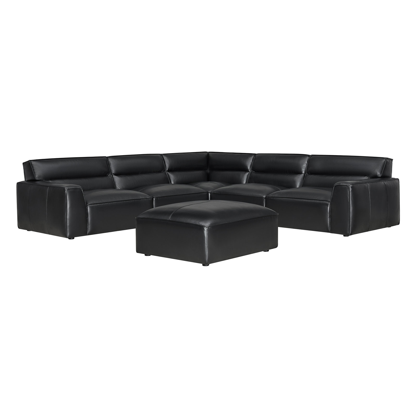 Jenn Top Grain Leather Modular Sectional, Black