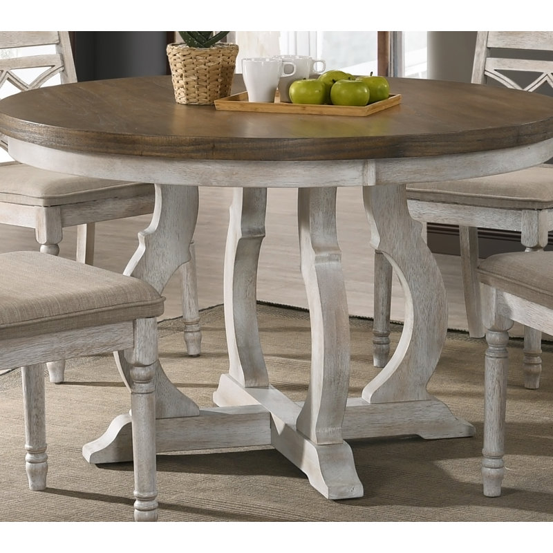 Table de salle à manger ronde contemporaine en noyer rétro 47 "avec base de couleur blanc cassé