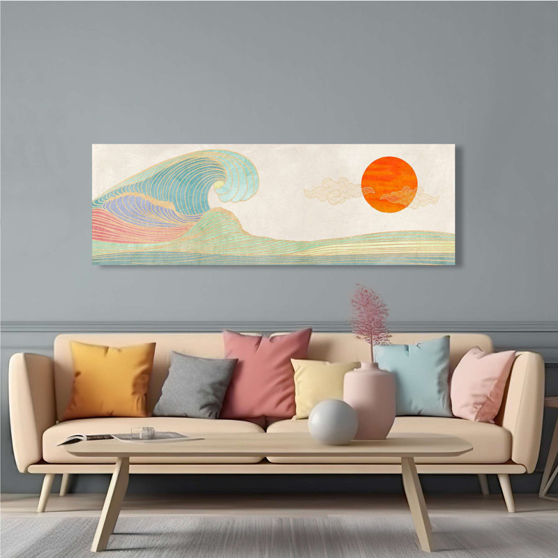 Japandi Landscape: The Big Wave by Sayaka Miko - Wrapped Canvas Print, 35cm H x 100cm W x 4cm D