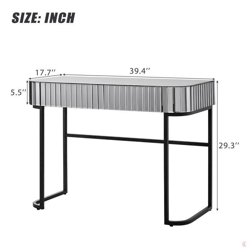 39" Mirrored Makeup Vanity Table With Stainless Steel Base, Mirrored Console Dressing Table With 2 Drawers,Versatile Desk For Bedroom And Office