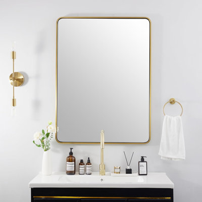 Miroir de salle de bain rectangulaire contemporain | Cadre épais en acier inoxydable