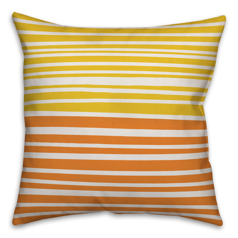  Coussin décoratif intérieur / extérieur à rayures abstraites, Polyester / Bourre en polyester, 16 po x 1 po, Orange / citron
