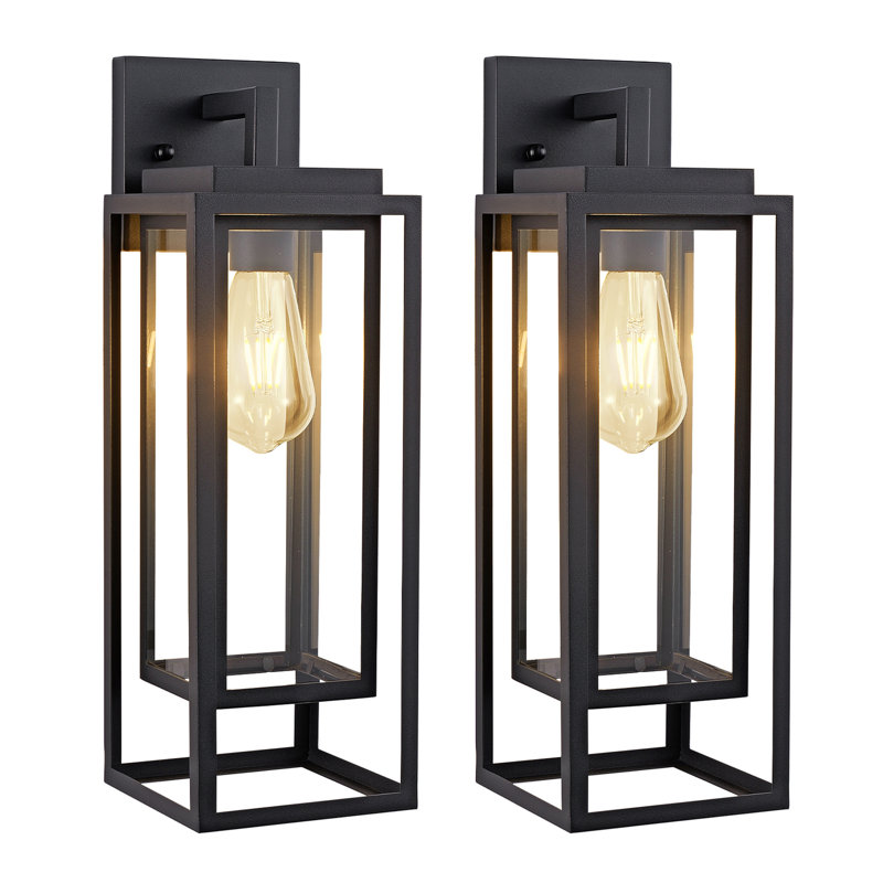 Paquet de 2 lanternes murales extérieures noires, applique murale d'extérieur de style campagne moderne, luminaire mural extérieur imperméable, lumière de porche E26 pour garage, patio, porte d'entrée