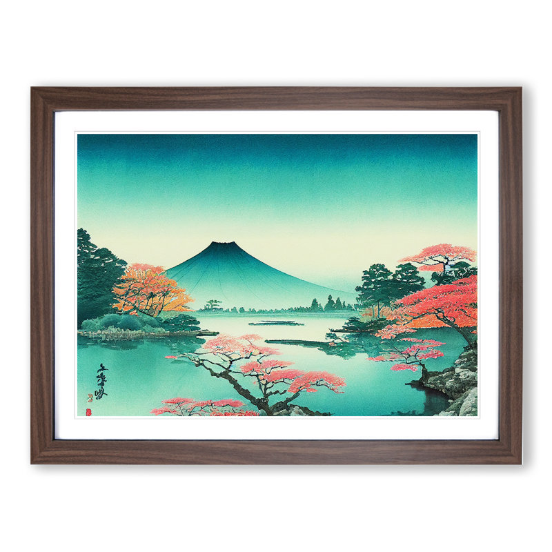 Traditional Japanese Mountains Vol.5 - Single Picture Frame Print, 34cm H x 46cm W x 2cm D, Walnut Framed