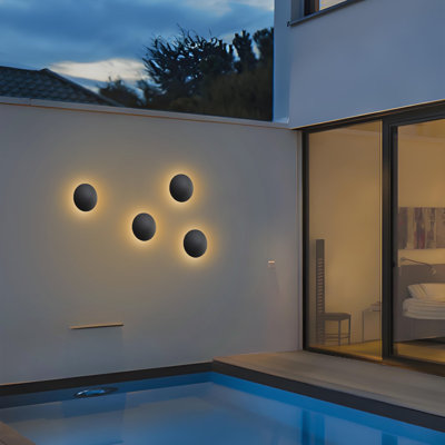 2-pack Black Aluminum Round Disc Led Indoor Outdoor Wall Lantern Sconce