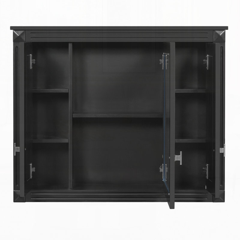 Armoire murale de salle de bain avec miroir et 4 tablettes, Noir