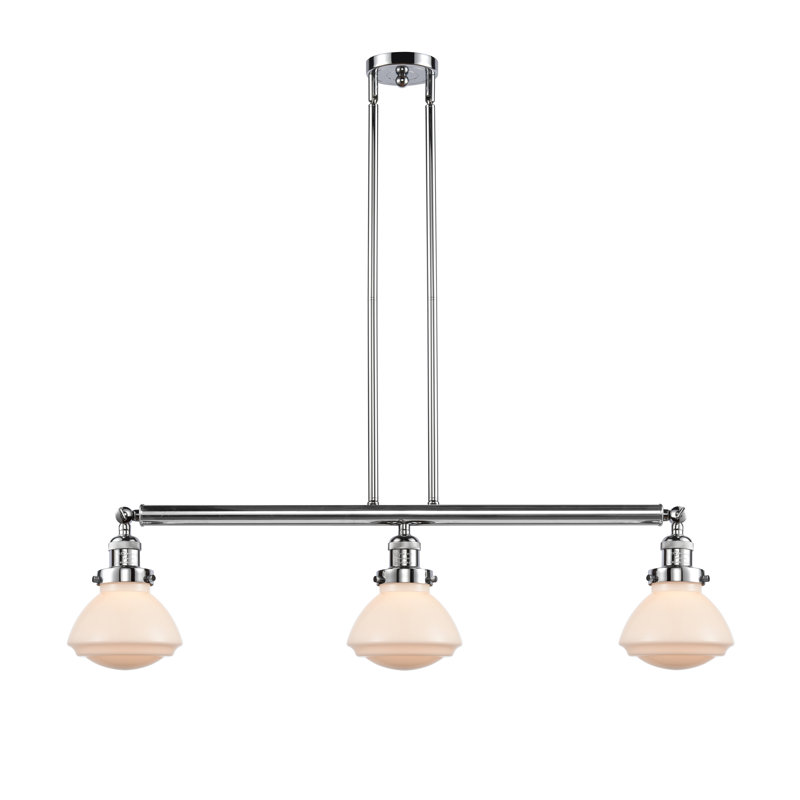 Luminaire suspendu linéaire à 3 lumières pour îlot de cuisine Lemos, DEL, Chrome poli, Blanc mat