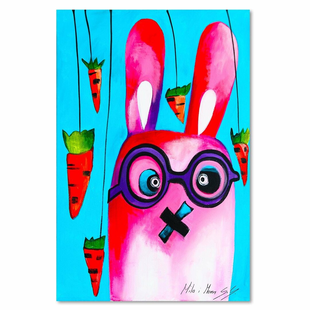 Leinwandbild Rosa Hase mit Brille