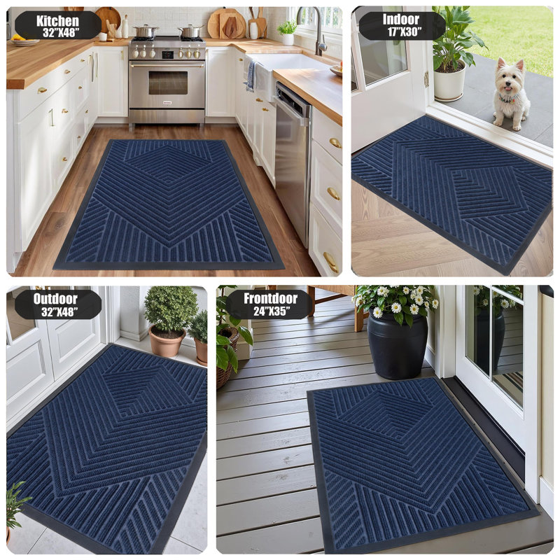 Lodewyk All-Weather Geometric Non-Slip Doormat, 17" W x 30" L, Navy