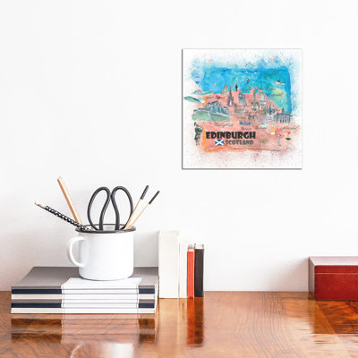 Edinburgh Scotland Illustrated Map by Markus & Martina Bleichner - Wrapped Canvas Painting