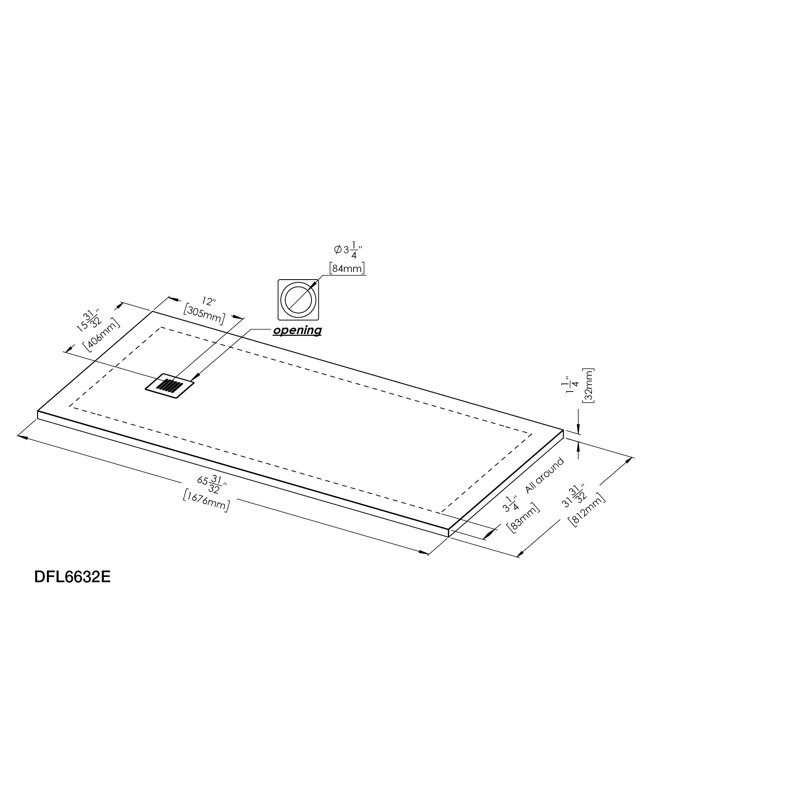 Feel 66" W x 32" D Shower Base, Slate White