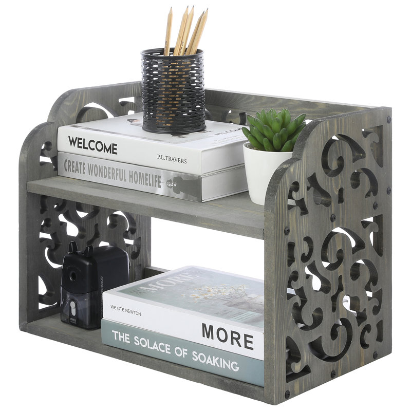 Dionizas Wood Cutout Scrollwork Design Desktop Organiser, Grey
