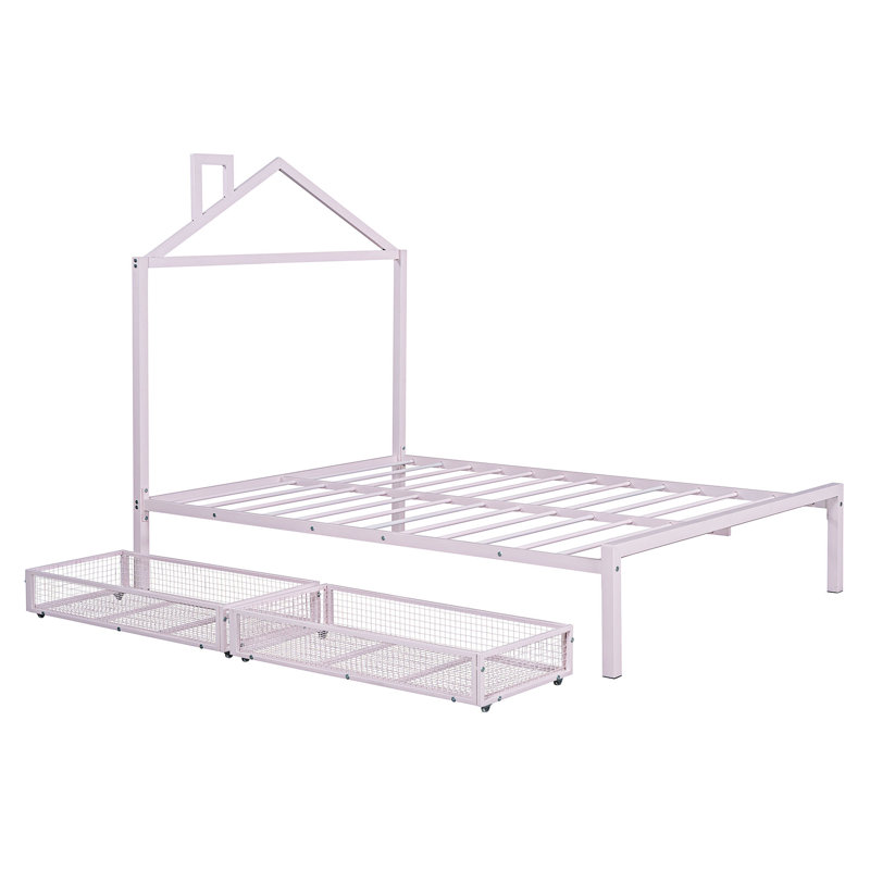 Lit plateforme 62,20 po, Rose, Lit double
