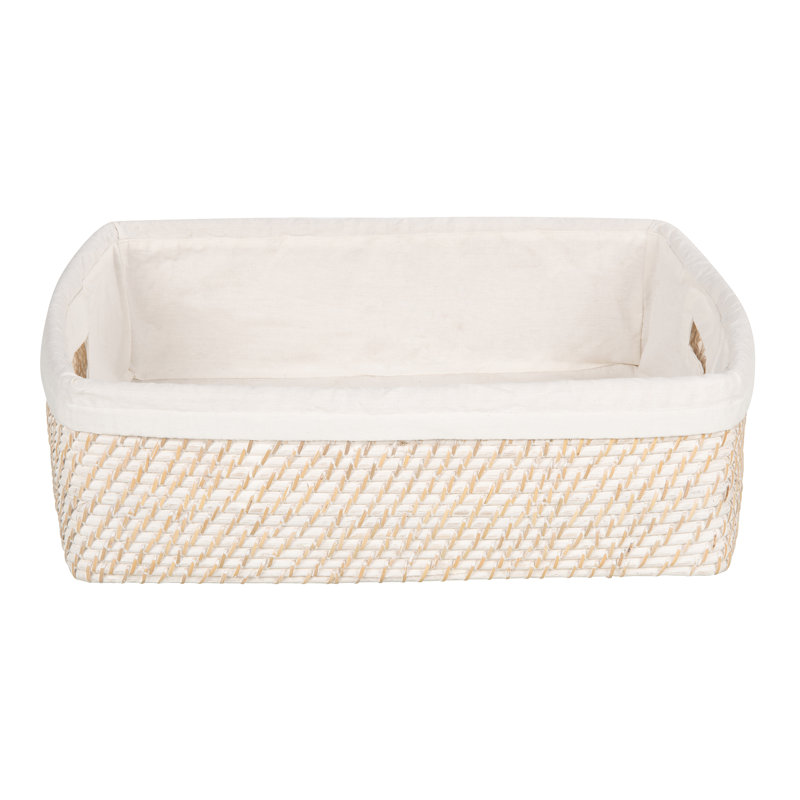 Rosecliff Heights Bavan Rattan Basket, 6" H x 18" W x 14" D, White Wash