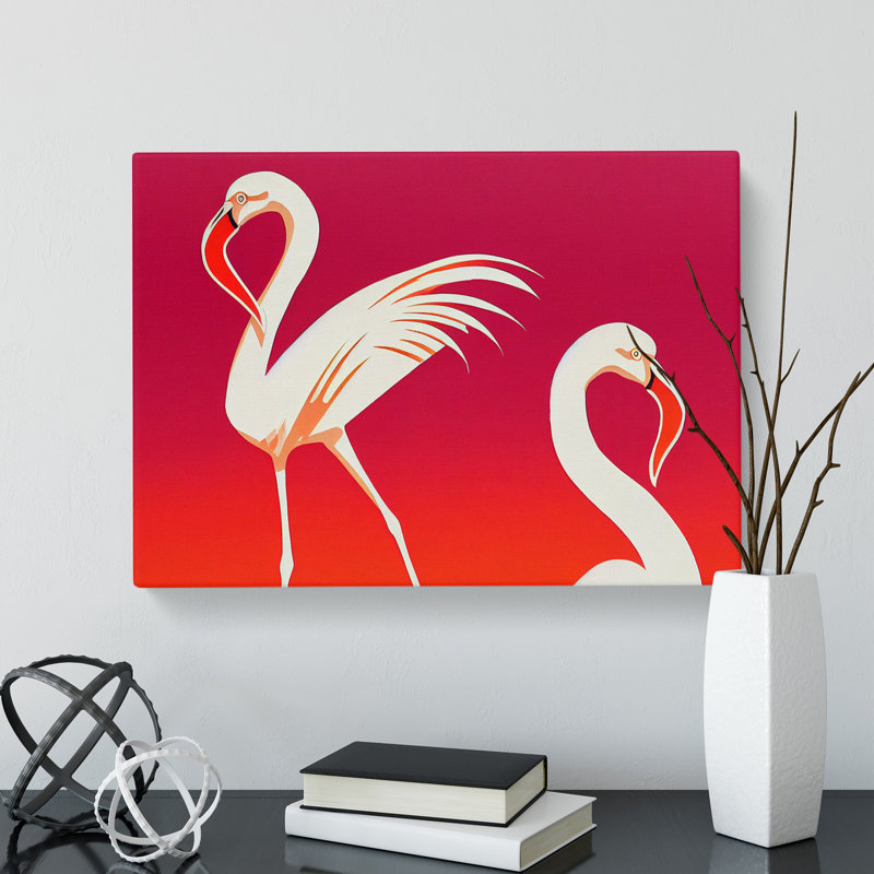 Flamingo Art Deco Style - Wrapped Canvas, 35cm H x 50cm W x 3cm D