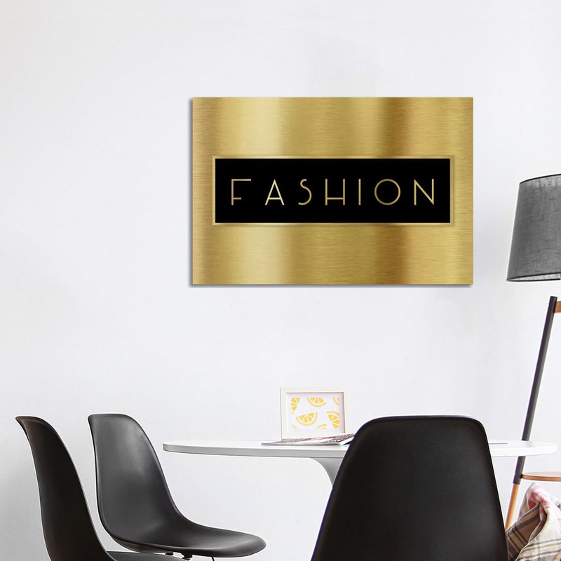 «Gold Fashion» par CAD Designs - Art textuel sur toile tendue, H 26 po x l 40 po x 1,5 po