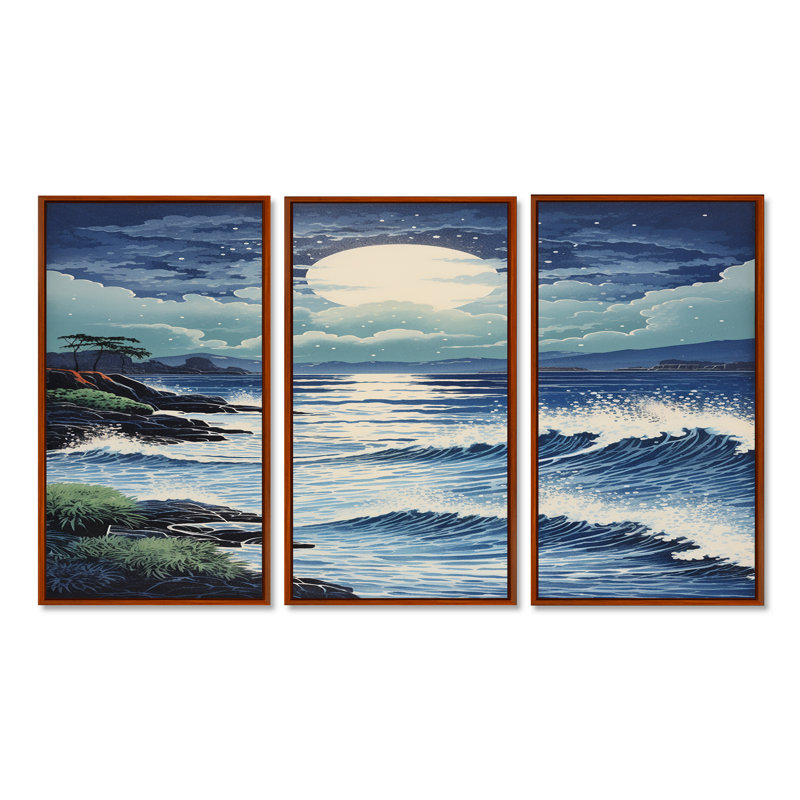 Robbinsdale - ensemble de reproductions d'art mural plage et océan, Cadre flottant brun, H 32 po x l 48 po x P 1 po