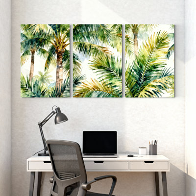 Palmiers, feuilles de palmier tropicales, ensemble de 3 impressions sur toile