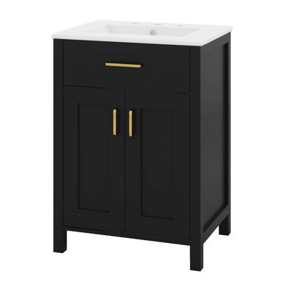 Ensemble de meuble-lavabo 48 po avec lavabo en céramique, armoire de rangement abondante, 4 portes à fermeture douce et 2 tiroirs rabattables