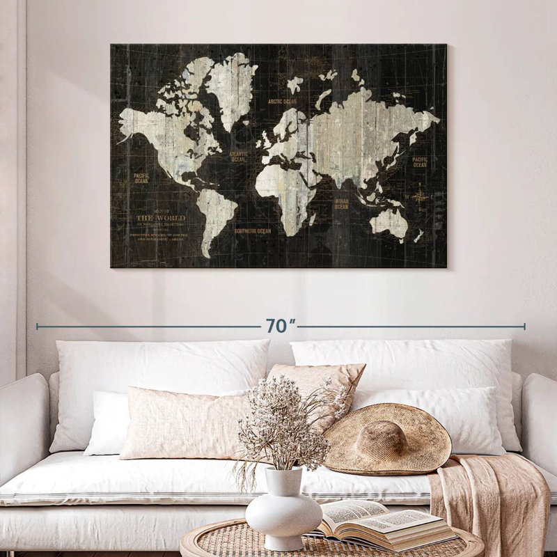 Carte du monde ancien Aliaz - noir, H 32 po x l 48 po
