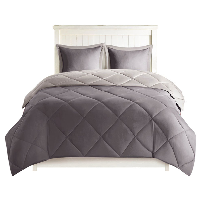 King Size 3M Comforter - , 2 Shams, Grey, Machine Washable Bedding Diamond Quilting Down Alternative, Washable, Grey, Gray