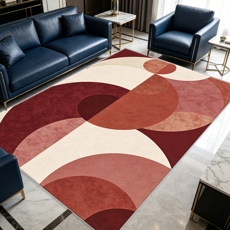 Rust Red Curve Geo carpet-easy to clean, machine-washable, soft and comfortable; suitable for door mats, kitchens, living rooms, bedrooms, corridors, and laundry areas. Easy to clean, durable carpet for home decoration.