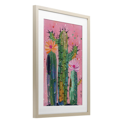 Creative Cactus over Pink Framed Print Under Glass, design by LSR Design Studio