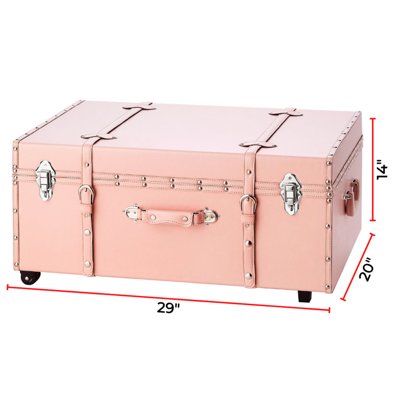 Texture Brand Designer Trunk with Wheels - Faux Leather, Rose Quartz